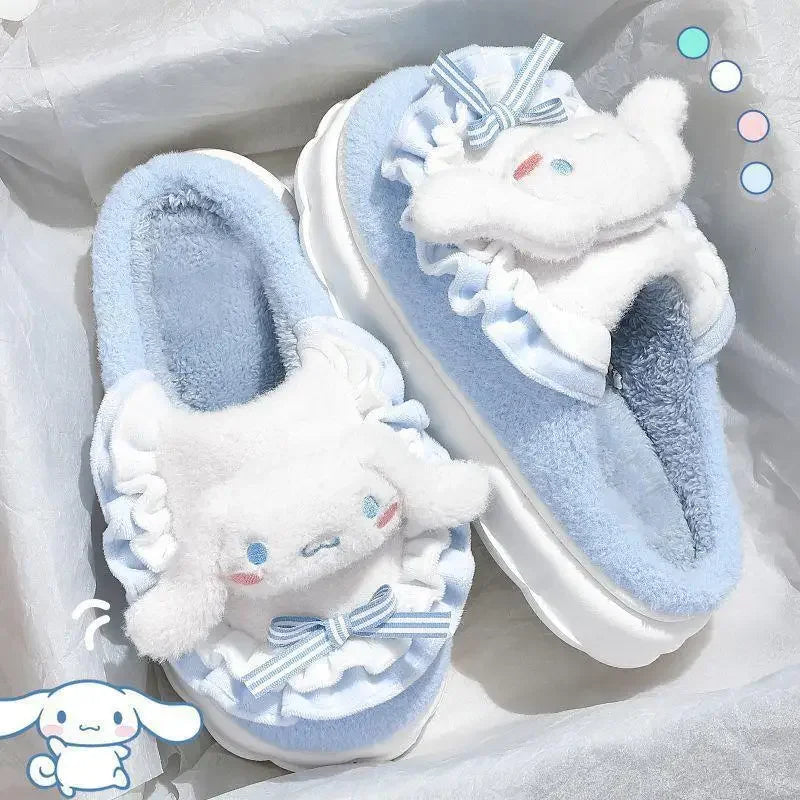 Sanrio My Melody Hello Kitty Kuromi Cotton Slippers Cartoon Cute Winter Indoor Home Slippers Thick Sole Keep Warm Cotton Shoes