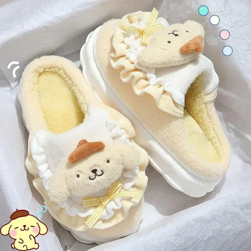 Sanrio My Melody Hello Kitty Kuromi Cotton Slippers Cartoon Cute Winter Indoor Home Slippers Thick Sole Keep Warm Cotton Shoes