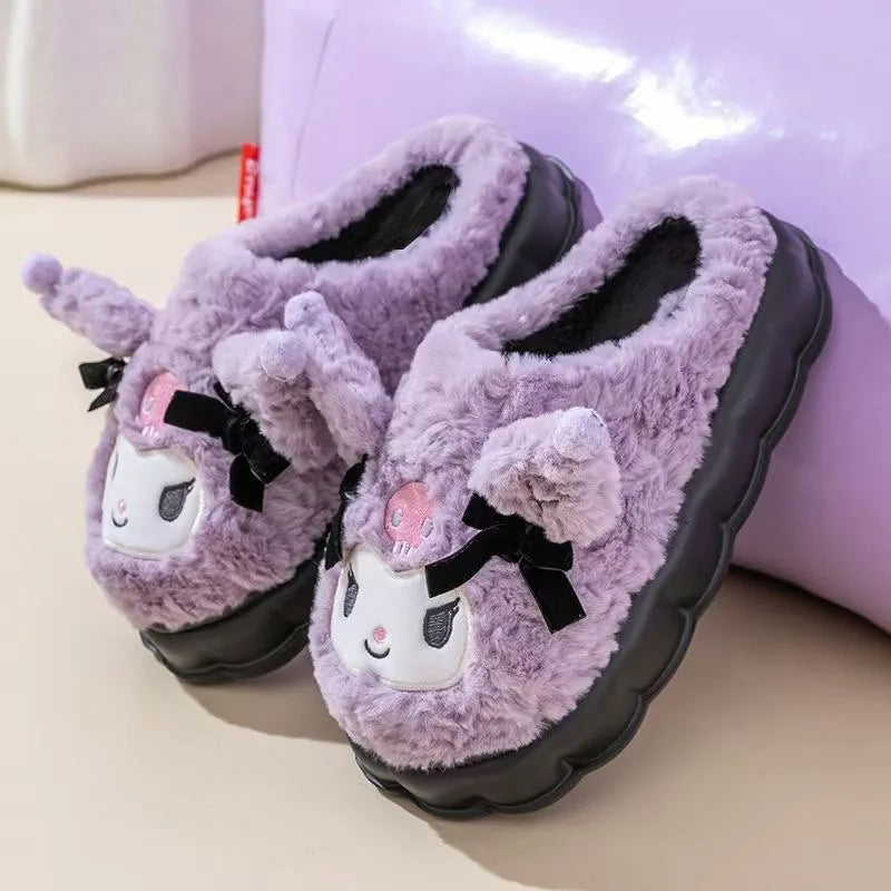 Sanrio My Melody Hello Kitty Kuromi Cotton Slippers Cartoon Cute Winter Indoor Home Slippers Thick Sole Keep Warm Cotton Shoes