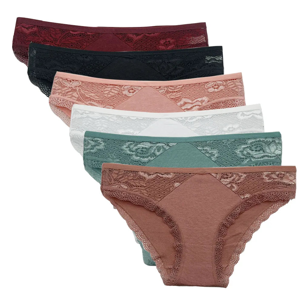 5 PCS/SET New Arrival Low Rise Ladies Sexy Lace Panty Underpants Panties For Women Lingerie Cotton Briefs