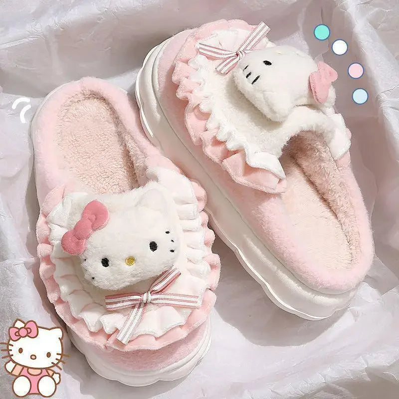 Sanrio My Melody Hello Kitty Kuromi Cotton Slippers Cartoon Cute Winter Indoor Home Slippers Thick Sole Keep Warm Cotton Shoes