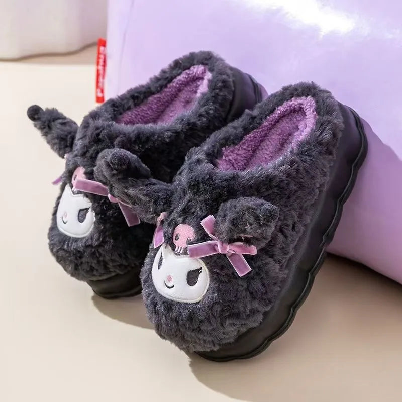 Sanrio My Melody Hello Kitty Kuromi Cotton Slippers Cartoon Cute Winter Indoor Home Slippers Thick Sole Keep Warm Cotton Shoes