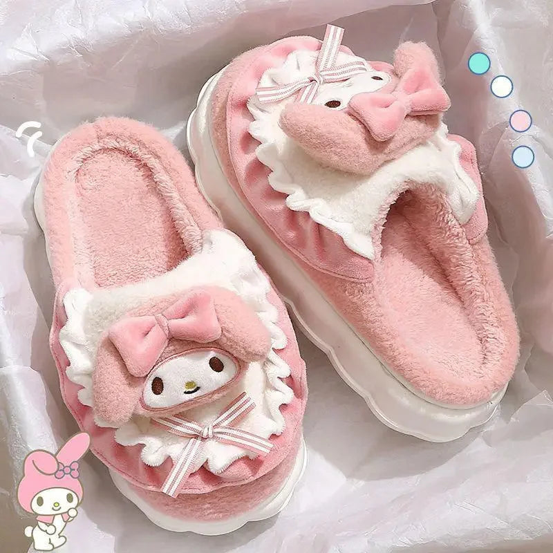 Sanrio My Melody Hello Kitty Kuromi Cotton Slippers Cartoon Cute Winter Indoor Home Slippers Thick Sole Keep Warm Cotton Shoes