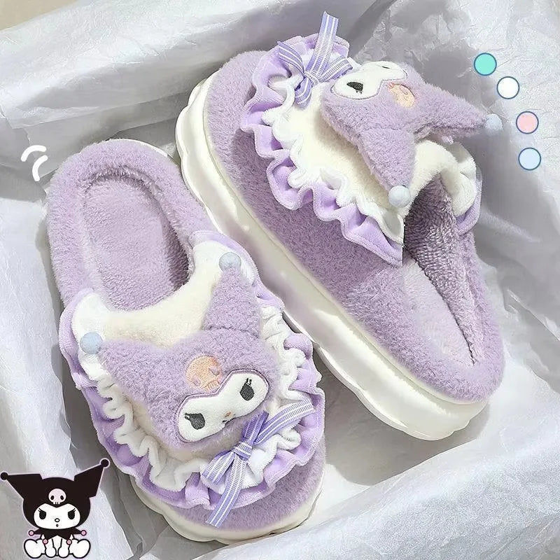 Sanrio My Melody Hello Kitty Kuromi Cotton Slippers Cartoon Cute Winter Indoor Home Slippers Thick Sole Keep Warm Cotton Shoes