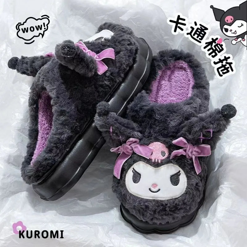 Sanrio My Melody Hello Kitty Kuromi Cotton Slippers Cartoon Cute Winter Indoor Home Slippers Thick Sole Keep Warm Cotton Shoes