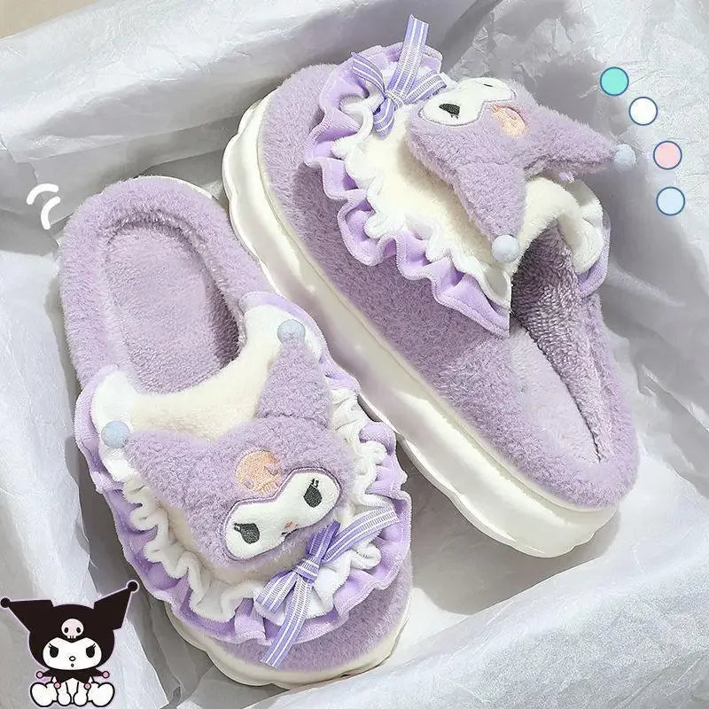 Sanrio My Melody Hello Kitty Kuromi Cotton Slippers Cartoon Cute Winter Indoor Home Slippers Thick Sole Keep Warm Cotton Shoes